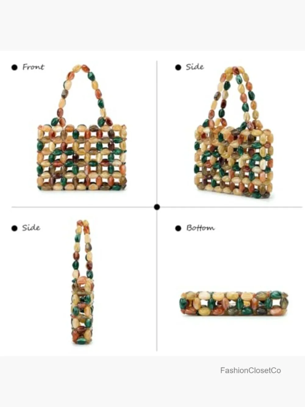 Handmade Beaded Tote Bag, Acrylic Boho Hobo Purse for Beach Party